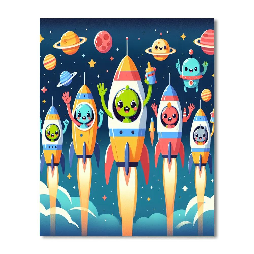 Space Odyssey With Rocket Friends DIY Paint By Numbers