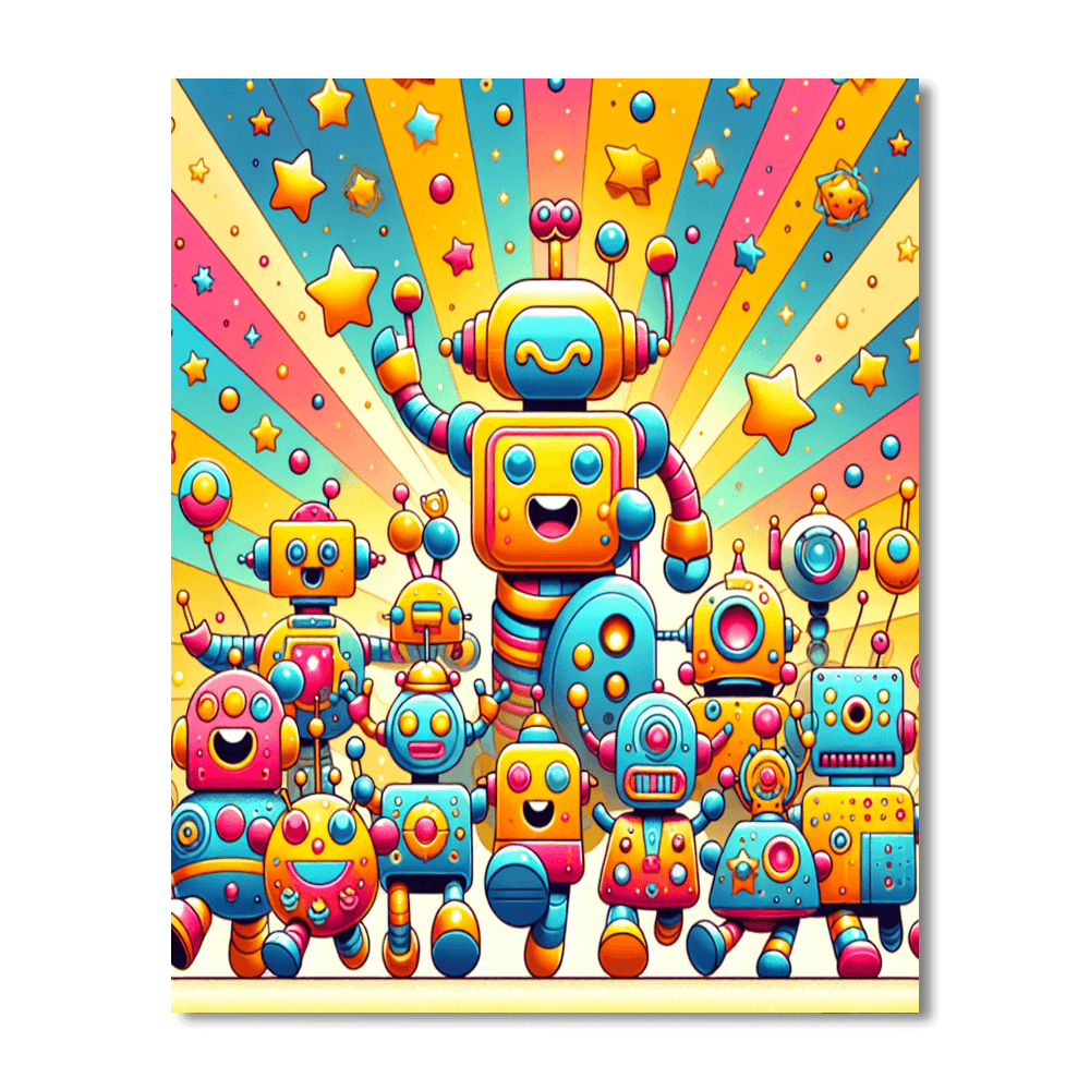 Whimsical Robot Parade Paint By Numbers