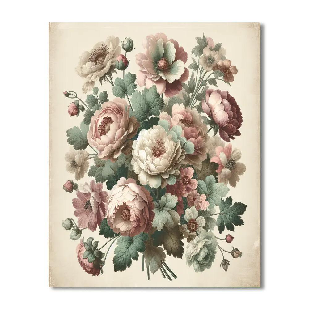 Antique Floral Collage Painting By Numbers Kit