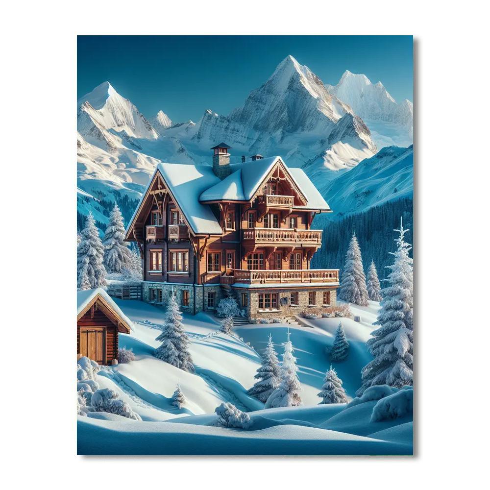 Winter Mountain Chalet Paint By Numbers Art