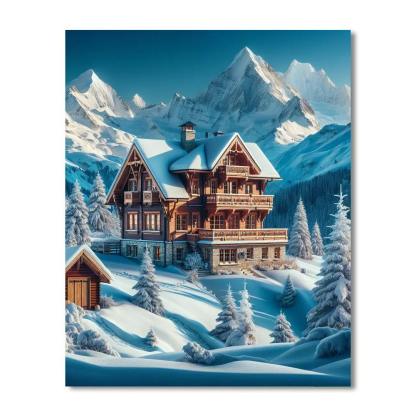 Winter Mountain Chalet Paint By Numbers Art