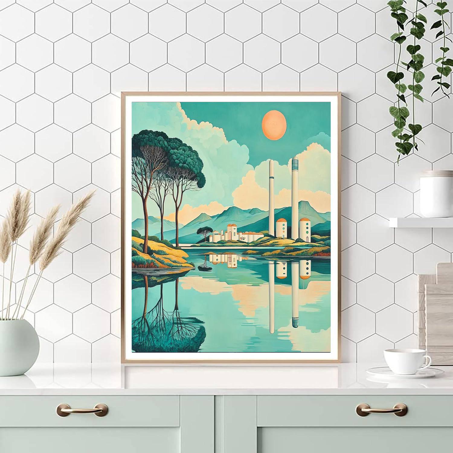 Giorgio De Chirico Inspired Futuristic Oasis  Number Painting