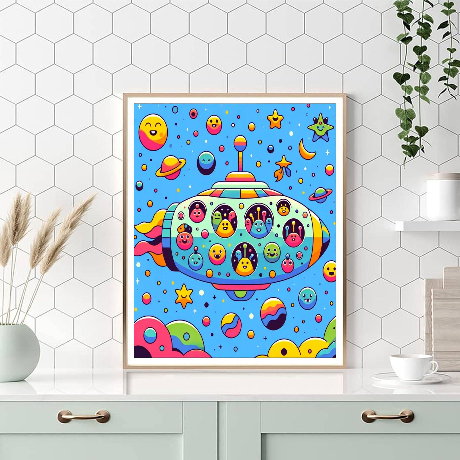 Space Exploration With Cute Aliens Painting Number Kit
