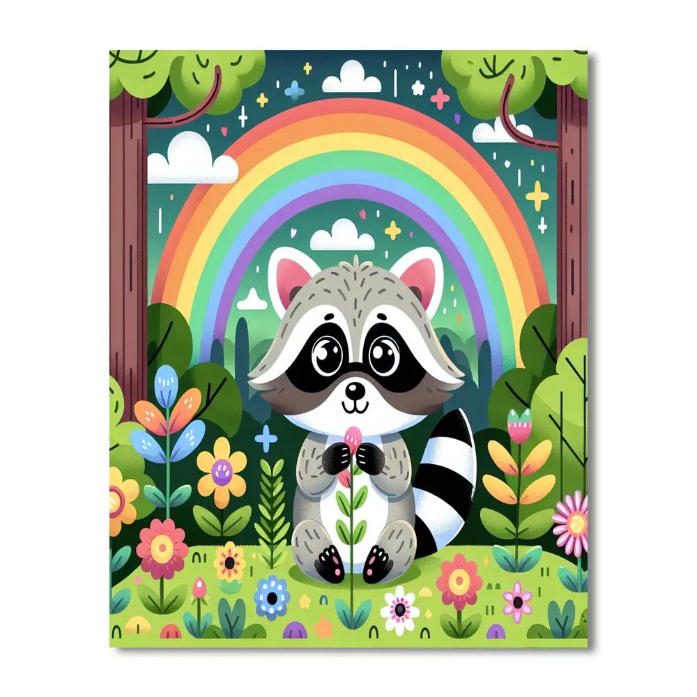 Rainbow Raccoon Ruckus Number Painting