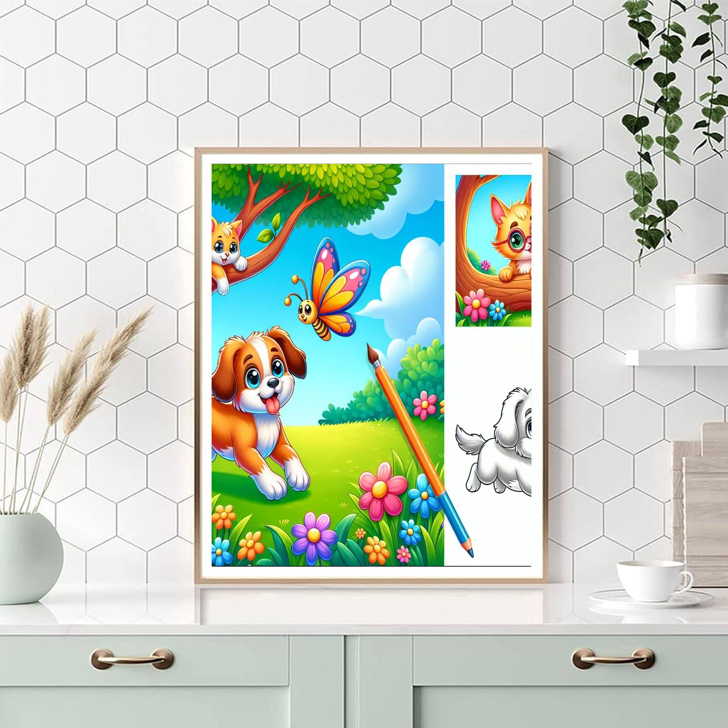 Cheerful Pet Play Day Numbered Painting Kits