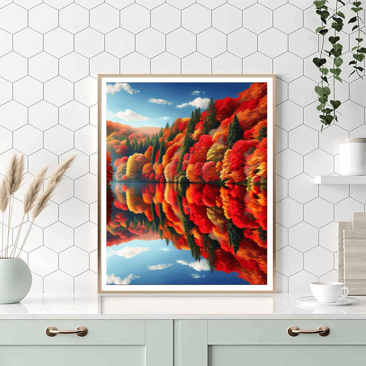 Serene Autumn Lake Reflection Painting Number Kit