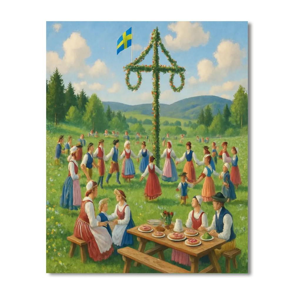 Midsummer Celebrations - Dalarna Paint By Numbers Art