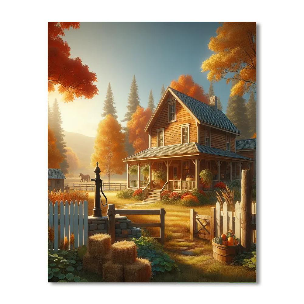 Cozy Farmhouse In Autumn Paint By Numbers Art