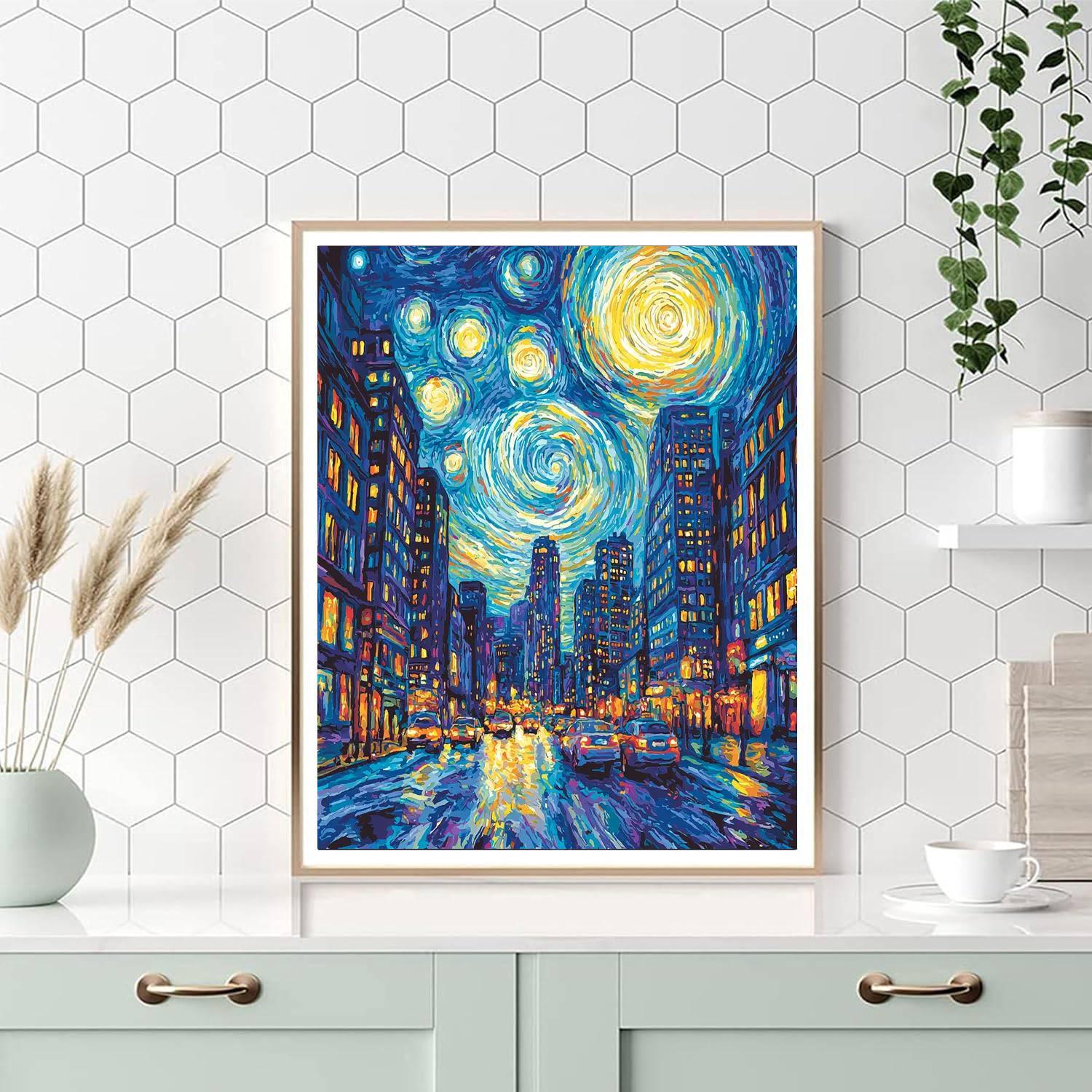 Vincent Van Gogh Inspired Electric Cityscape  Painting By Numbers Kit