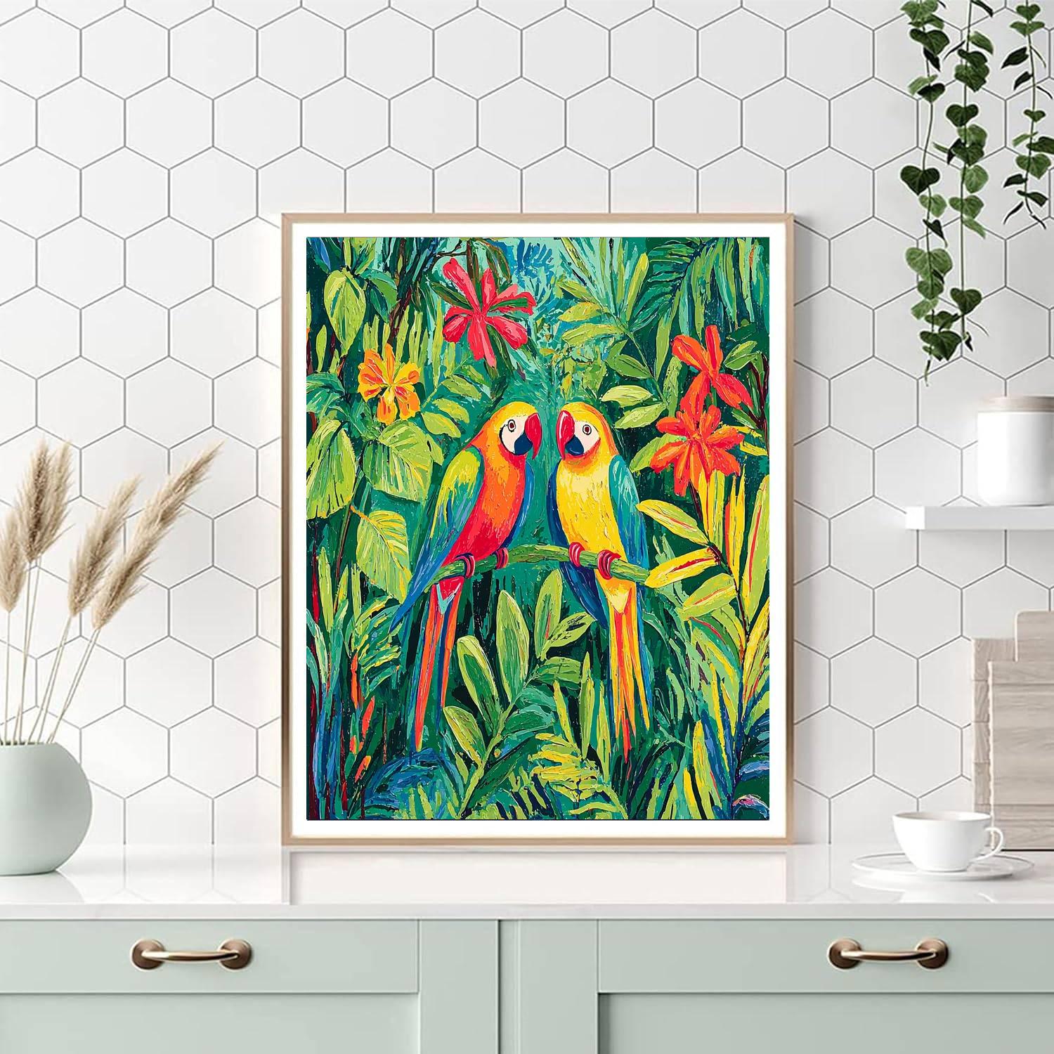Henri Rousseau Inspired Vibrant Parrots  Paint By Number