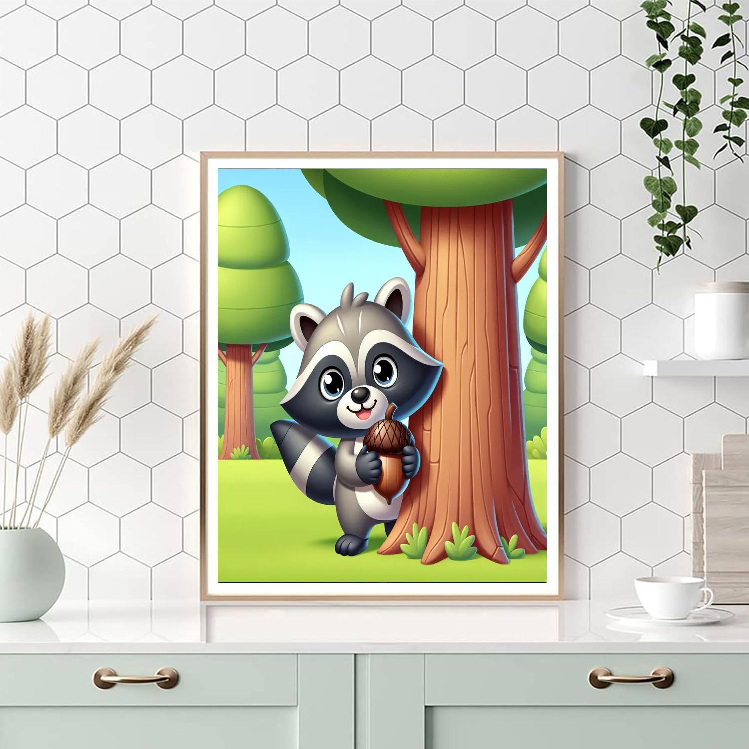 Happy Raccoon Paint By Numbers Art