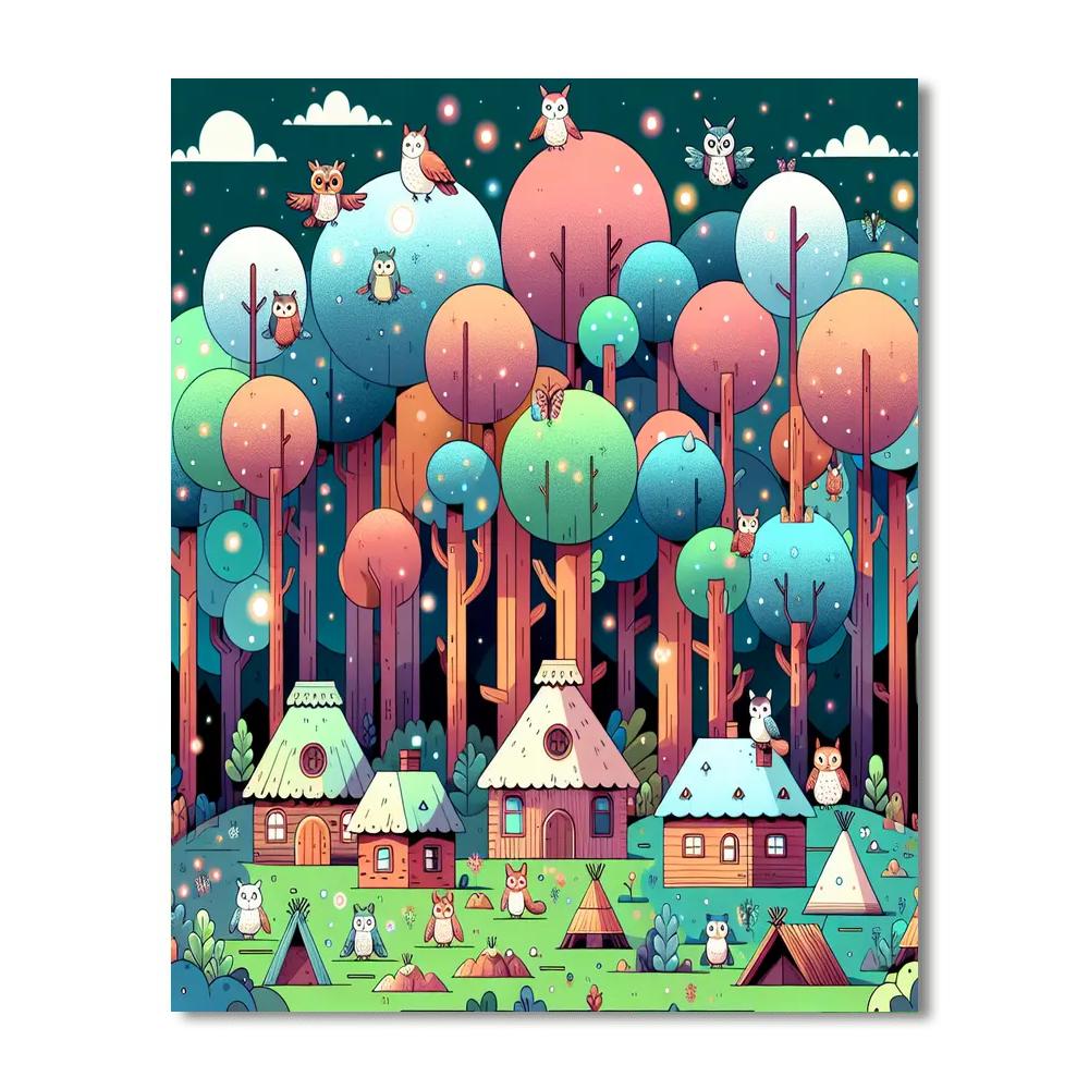 Twilight Treetop Town Number Painting