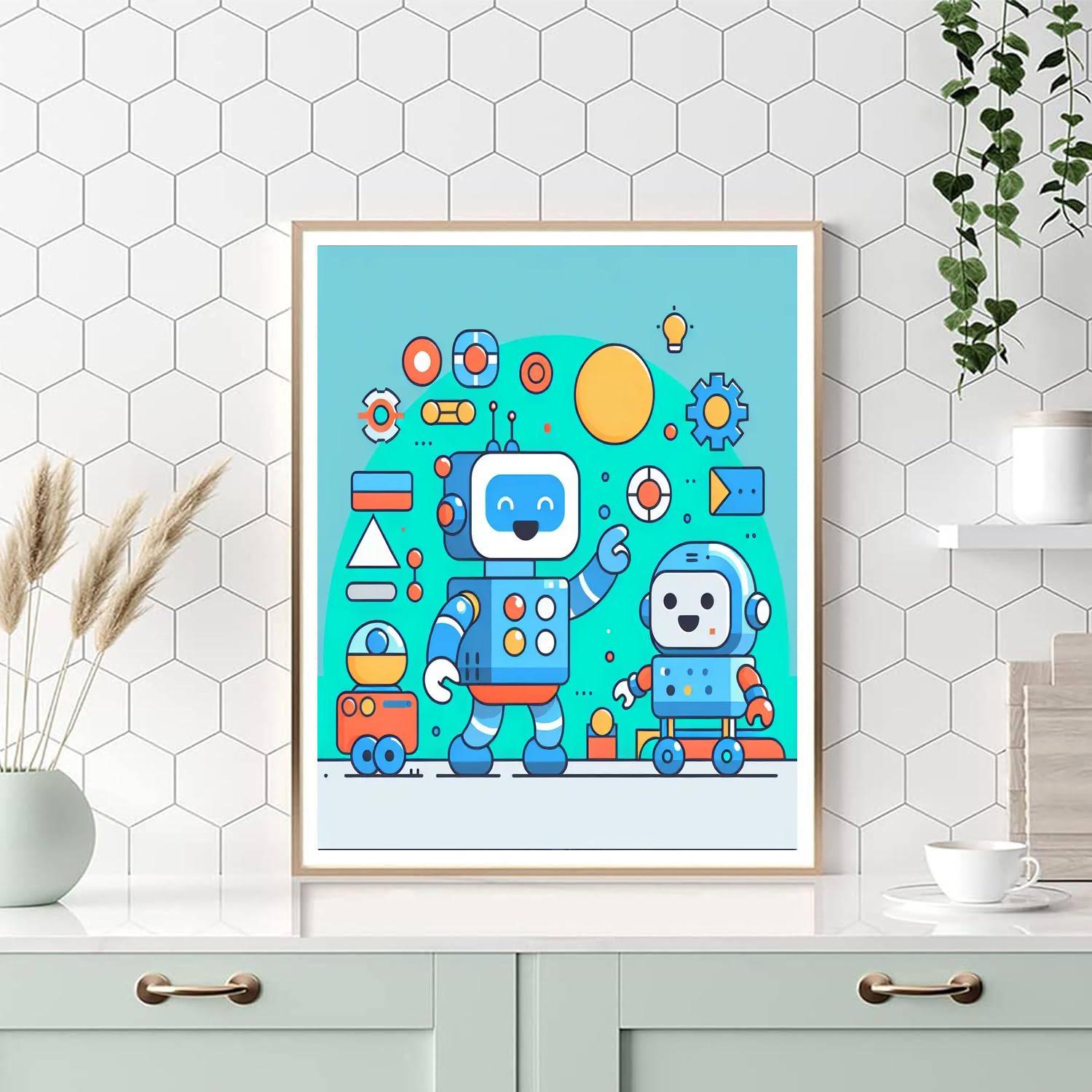 Robots At Play In Technoland Numbered Painting Kits