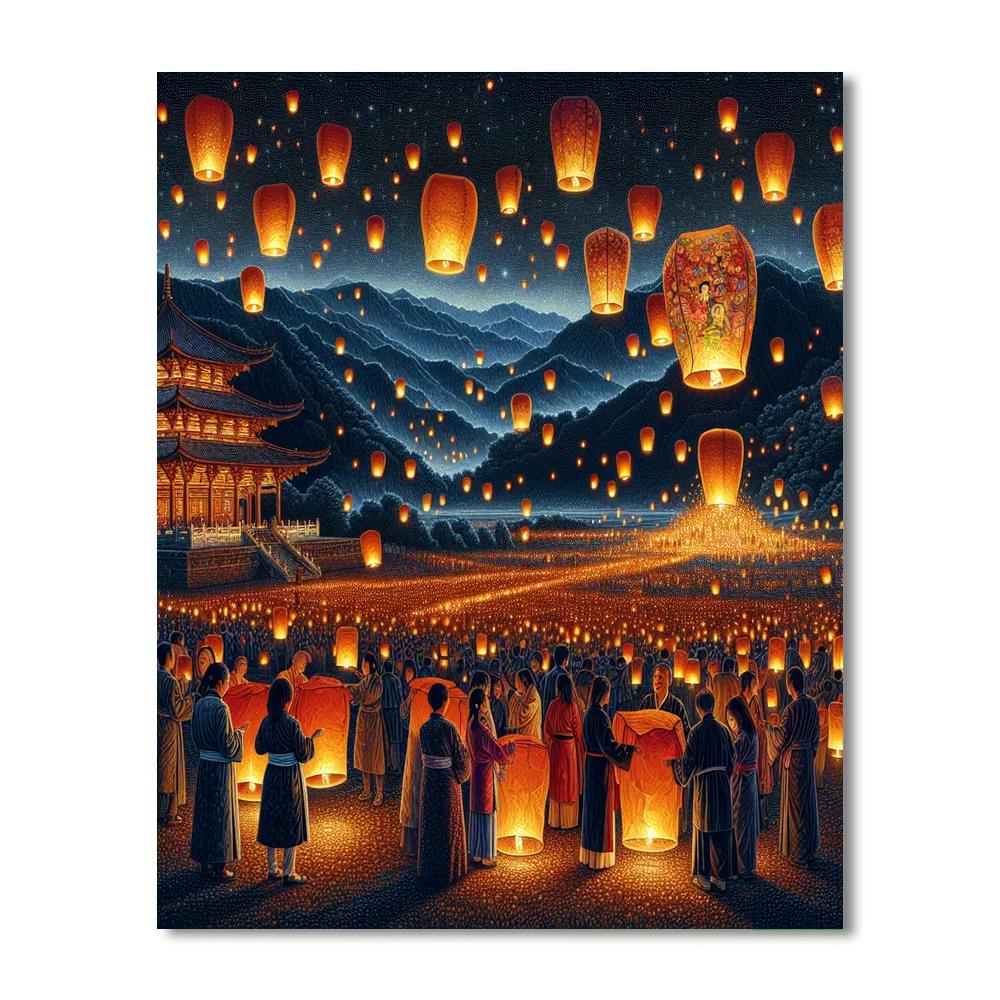 Pingxi Sky Lantern Festival - New Taipei City, Taiwan Painting Number Kit