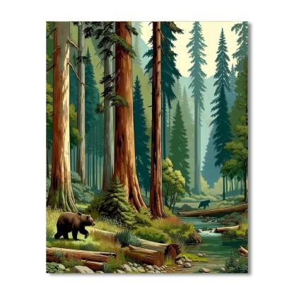 Bear's Woodland Retreat Painting By Numbers Kit