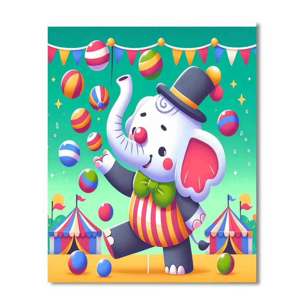 Circus Clown Elephant Number Painting