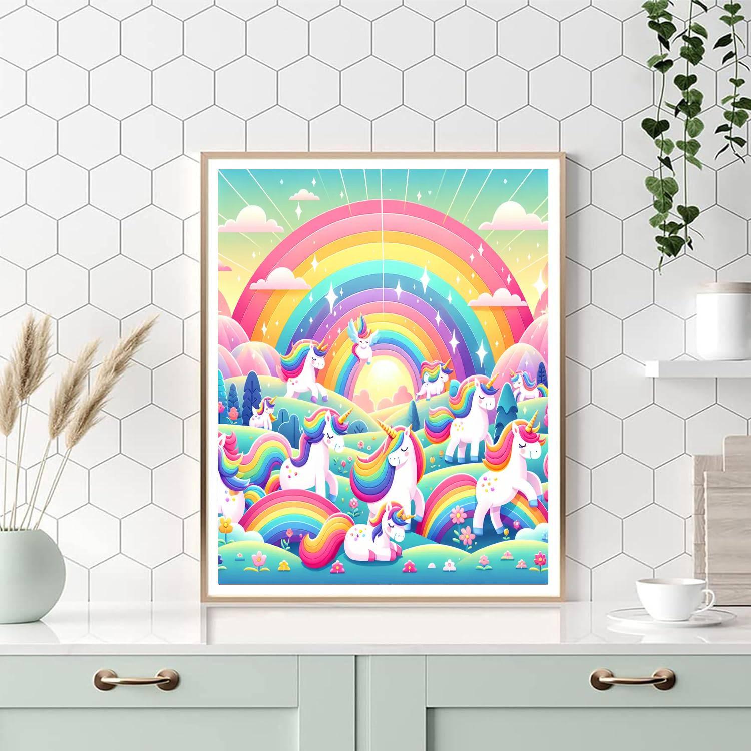 Fantasy Land With Unicorns And Rainbows Paint By Numbers Art