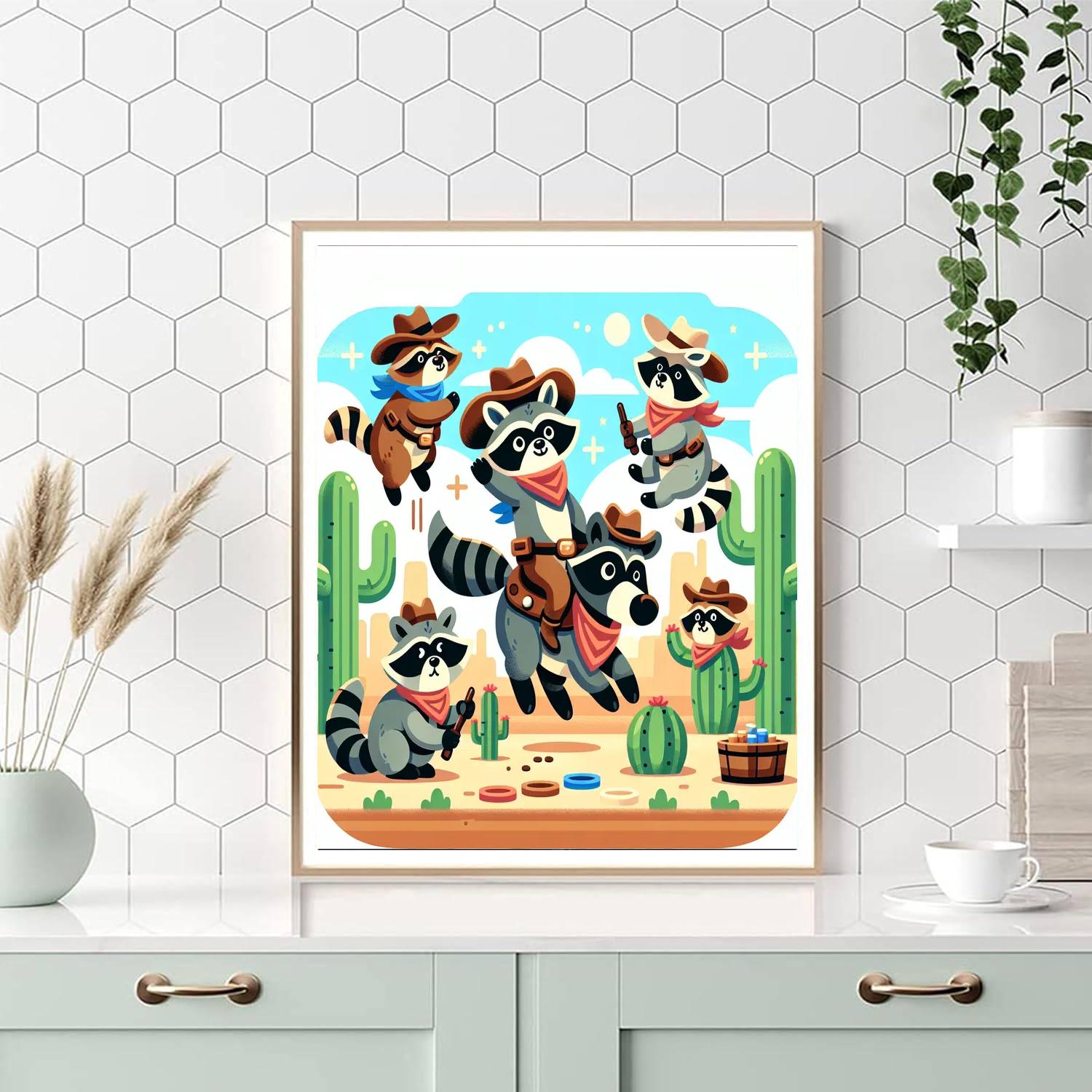 Wild West Raccoon Rodeo Painting Number Kit