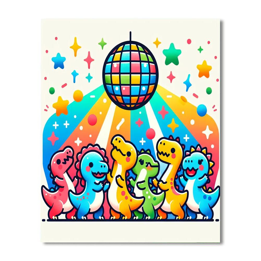 Charming Dinosaur Dance Party Paint By Numbers Art