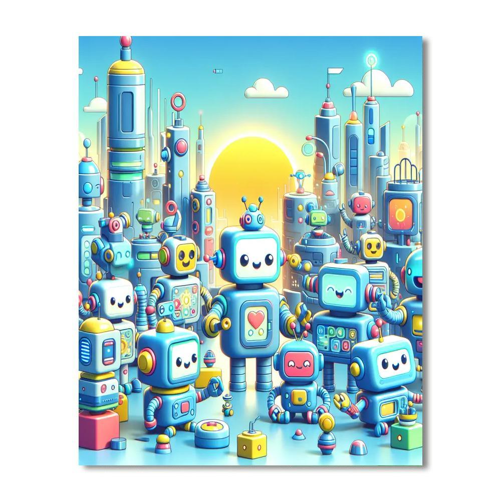 Friendly Robots In Action Painting Number Kit