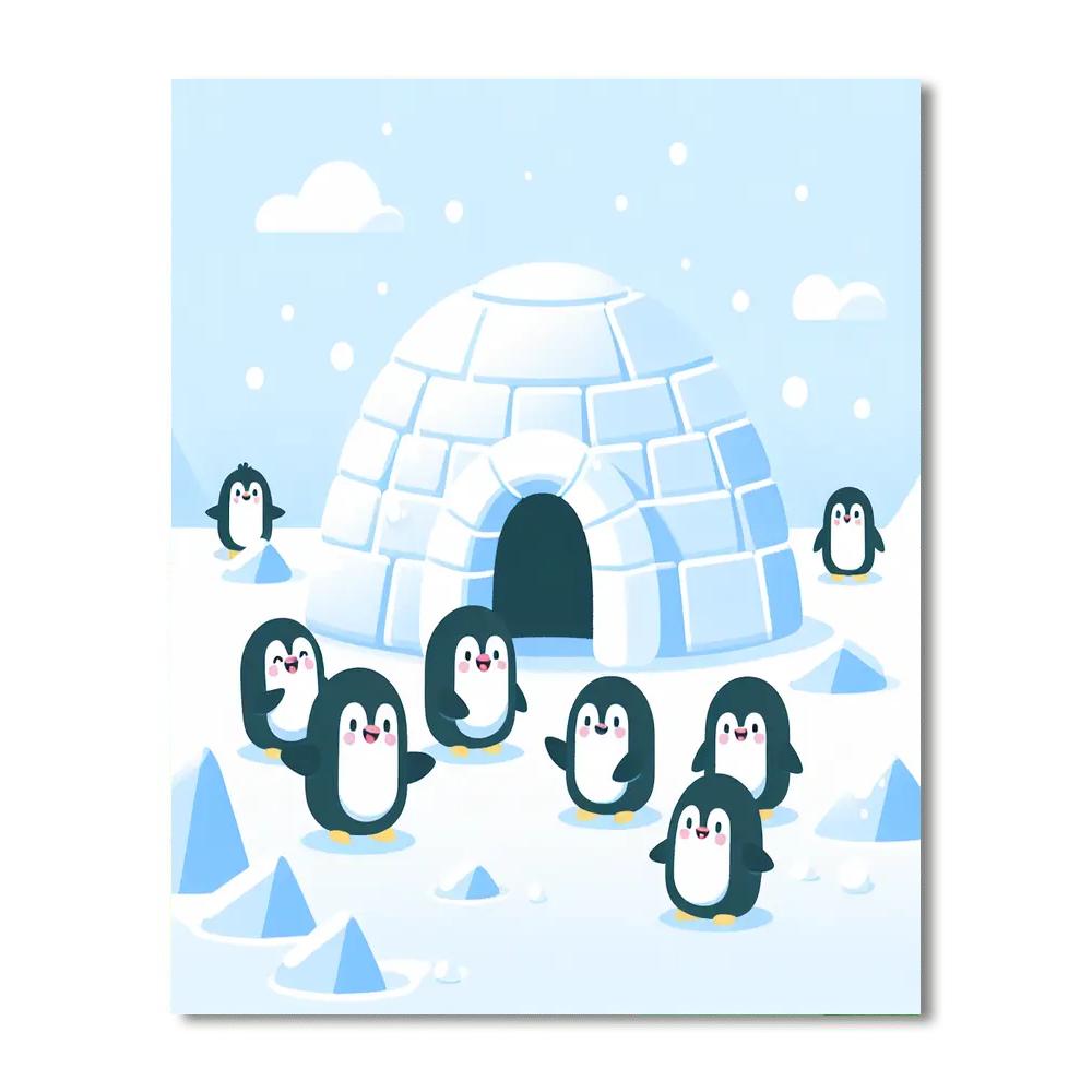 Penguin Igloo Party Number Painting
