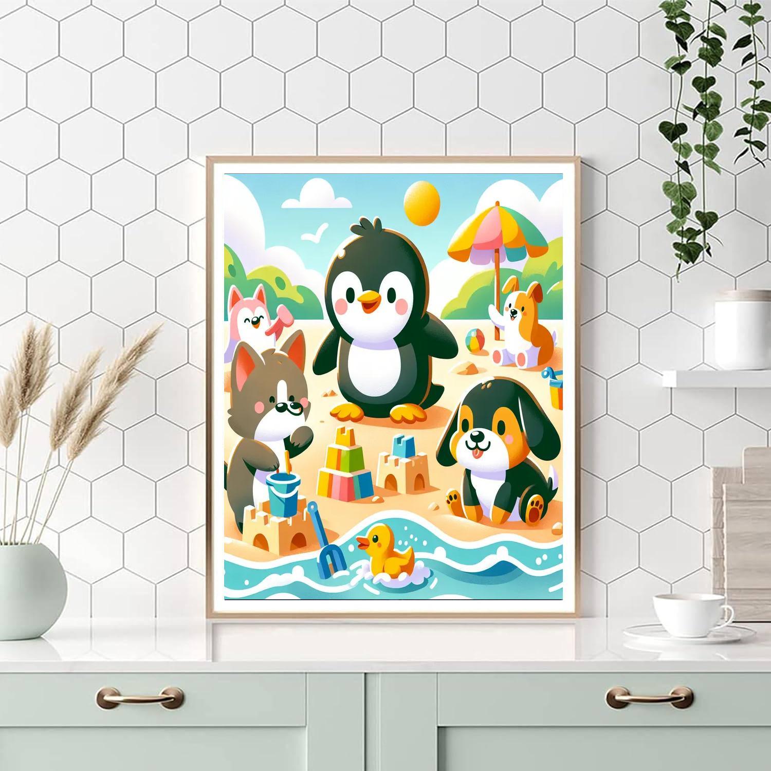 Giggling Animal Beach Day Paint By Numbers Art
