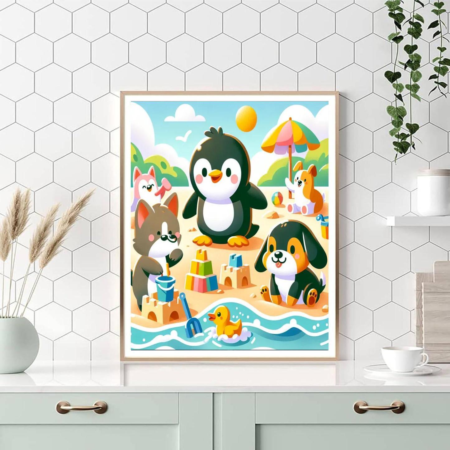 Giggling Animal Beach Day Paint By Numbers Art