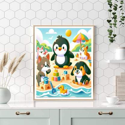 Giggling Animal Beach Day Paint By Numbers Art