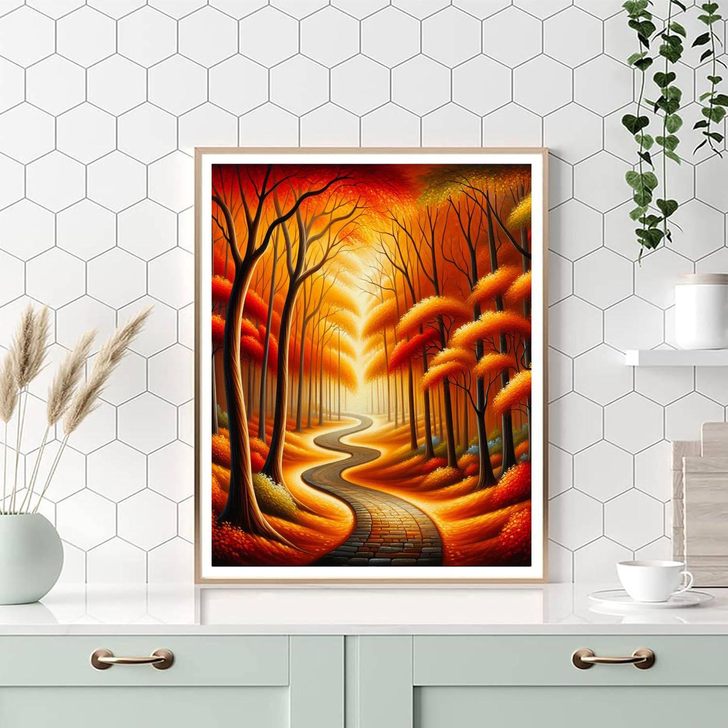 Tranquil Autumn Pathway Number Painting