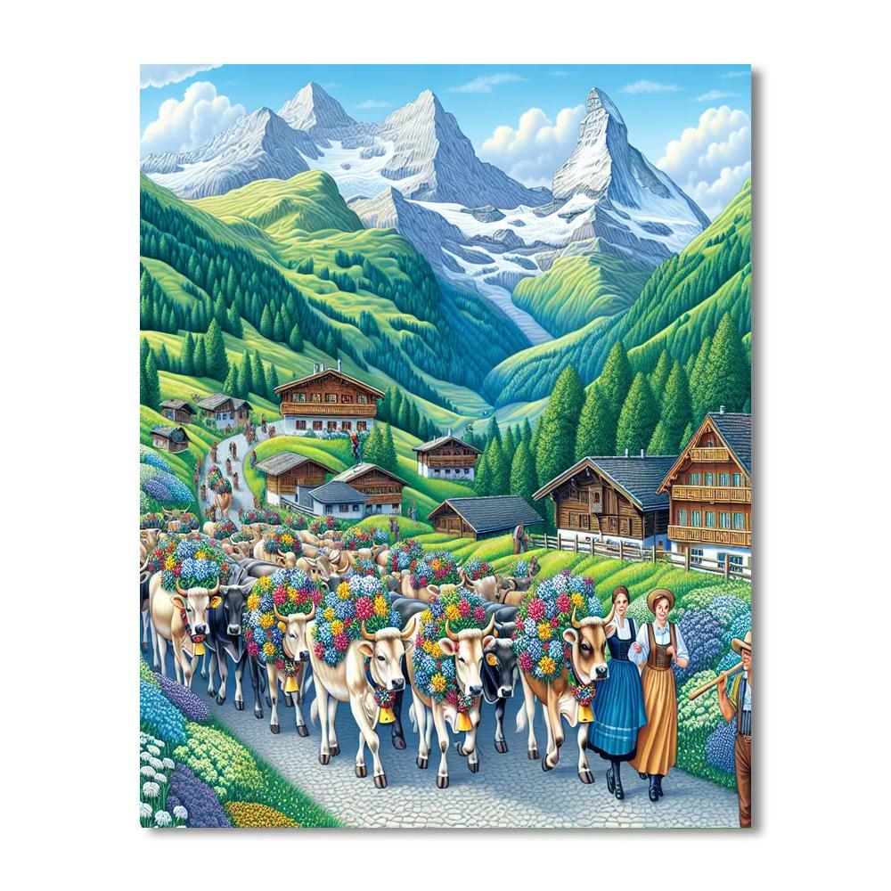 Alpine Cow Descent Festival - Switzerland Paint By Numbers Art