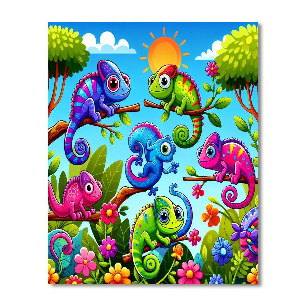 Colorful Chameleons Paint By Numbers Art