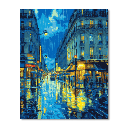 Gustave Caillebotte Inspired Urban Rainfall Reflections  Paint By Numbers Art