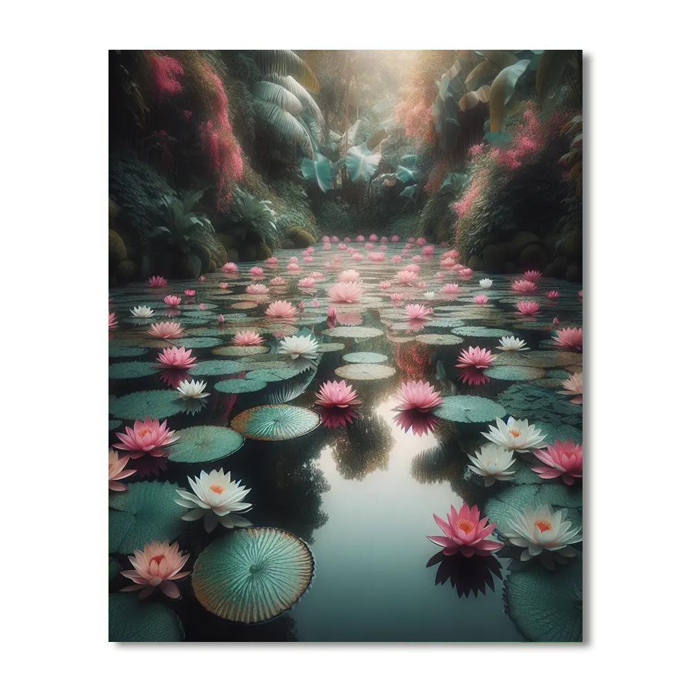 Tranquil Lotus Pond Scene Painting By Numbers Kit