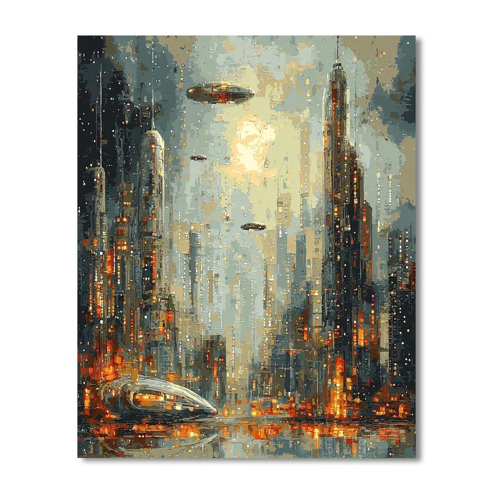 Pieter Bruegel Inspired Futuristic Metropolis Glimmer  Number Painting