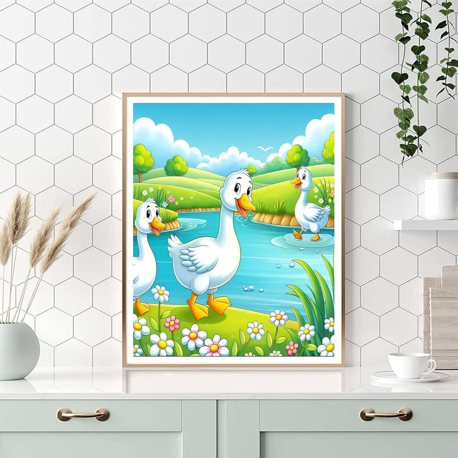 Giggling Geese By The Pond Painting By Numbers Kit