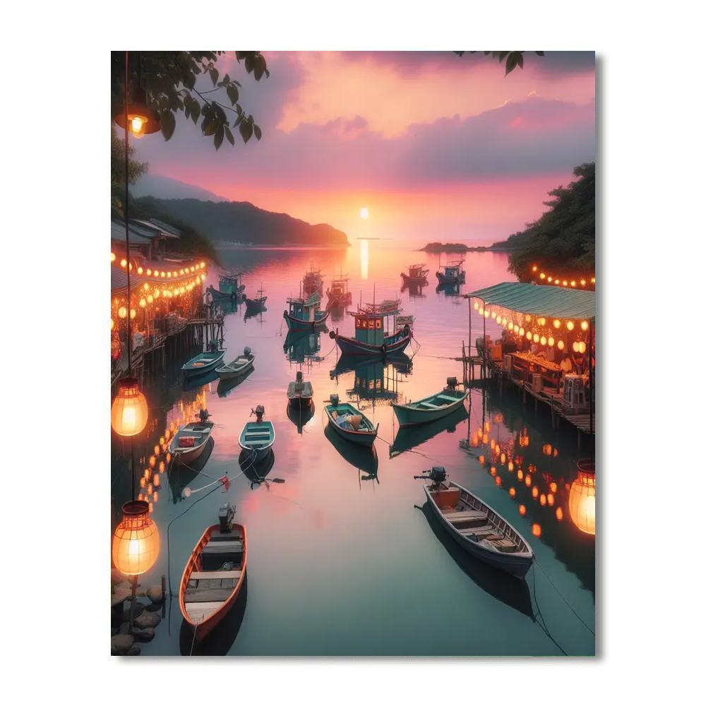 Rustic Harbor Evening Painting Number Kit