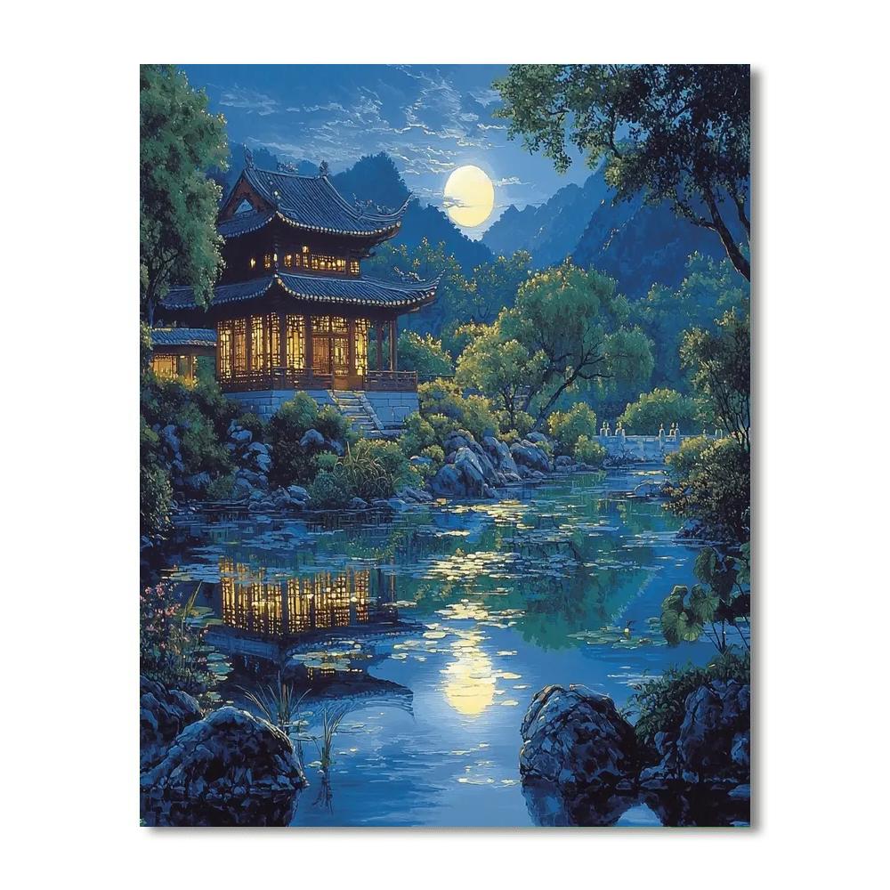 Zhao Mengfu Inspired Serenity In A Moonlit Pond  Paint By Color