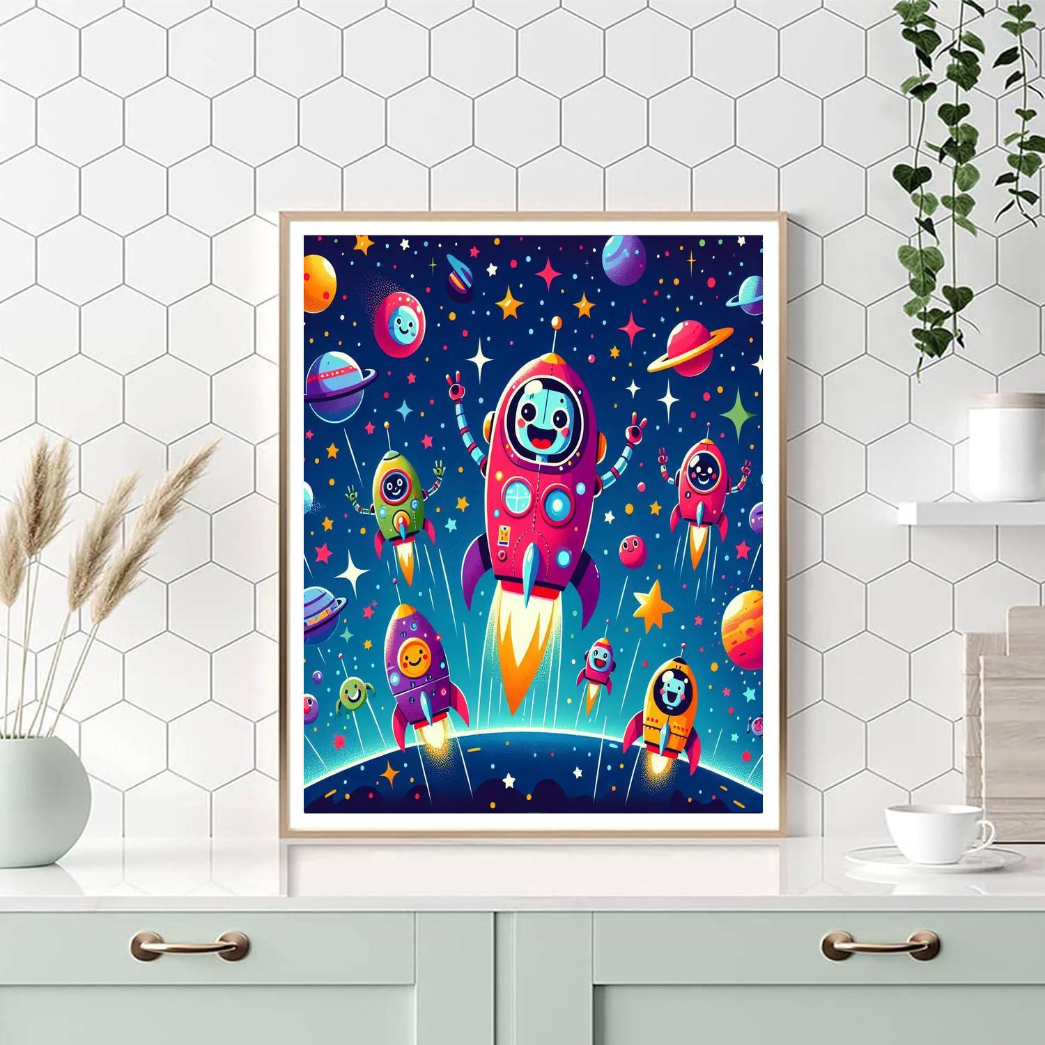 Friendly Robots In Space Number Painting