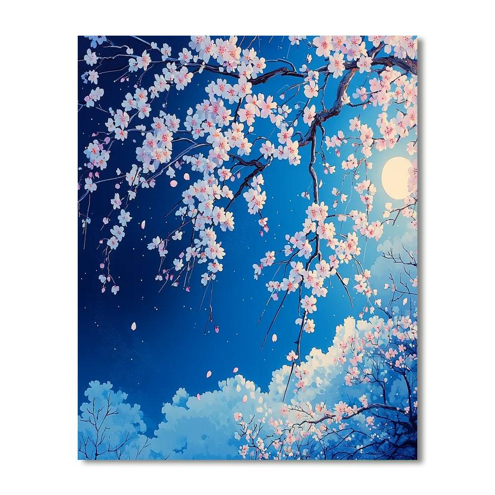 Utagawa Hiroshige Inspired Moonlit Cherry Serenity  Paint By Numbers Art
