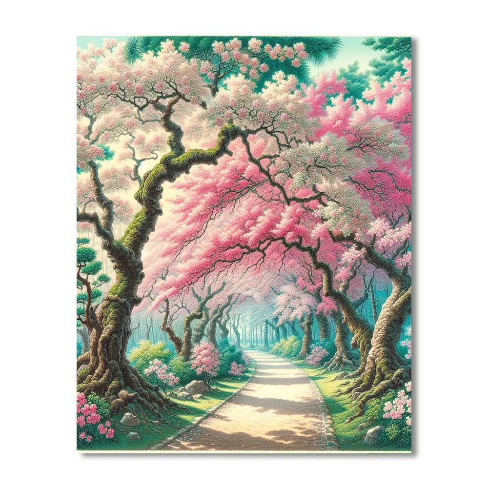 Traditional Japanese Cherry Blossom Path Paint By Numbers Kits