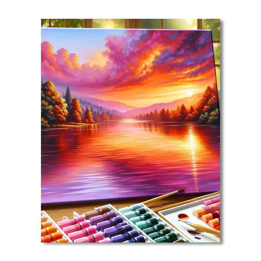 Tranquil Sunset By The Lake Painting By Numbers Kit