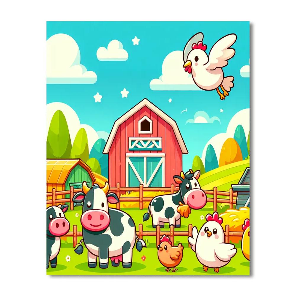 Gleeful Farm Adventure Paint By Numbers Art