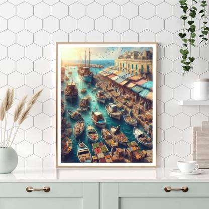 Vintage Mediterranean Harbor Paint By Numbers Art