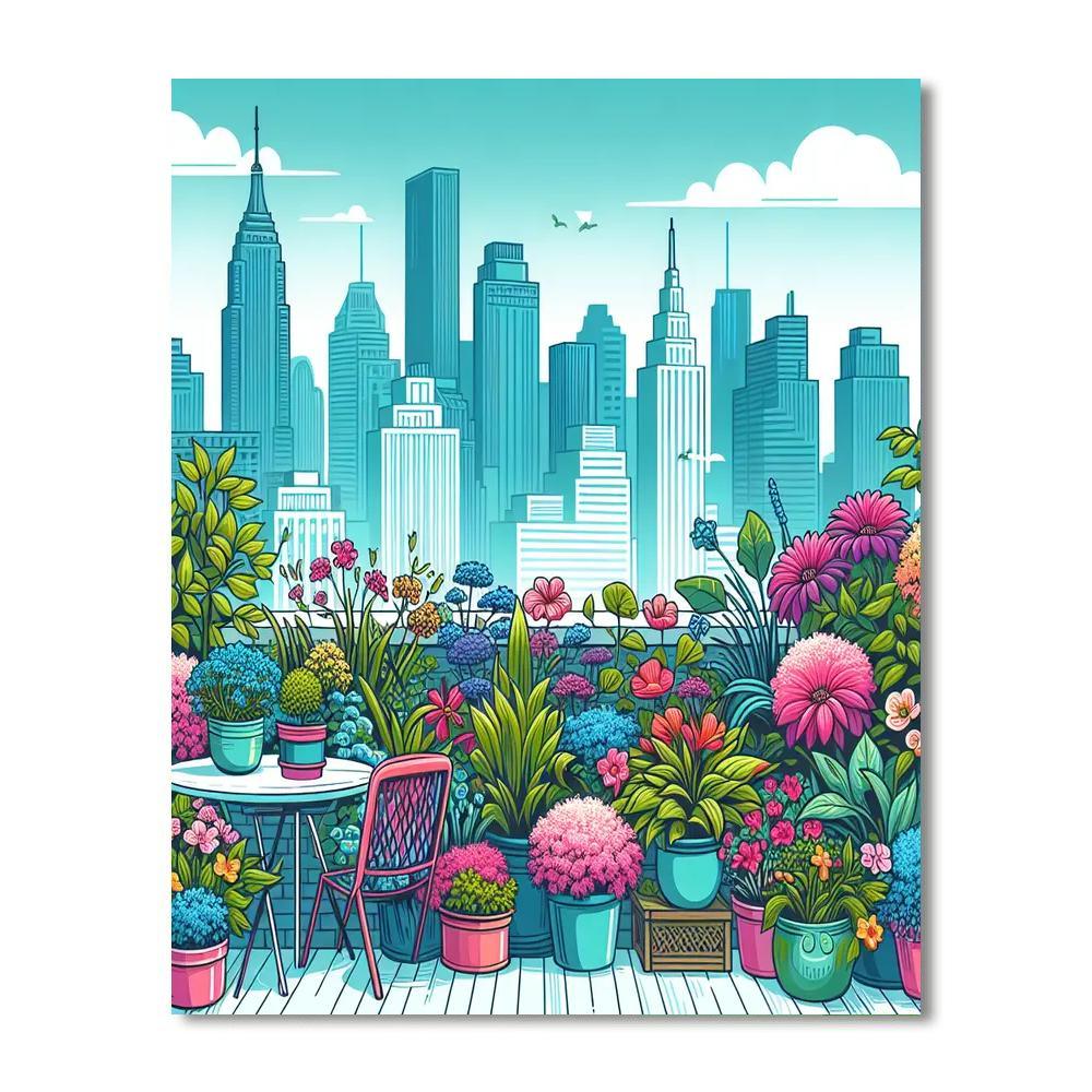 Charming Rooftop Garden Paint By Numbers Art