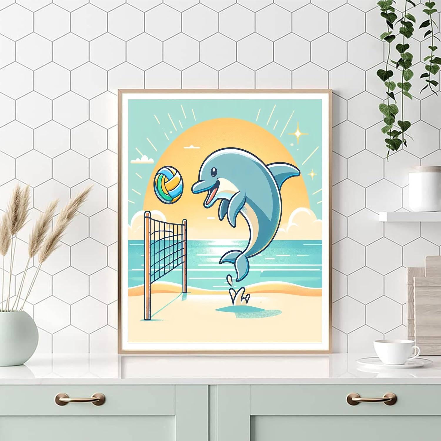Beach Volleyball Dolphin Number Painting