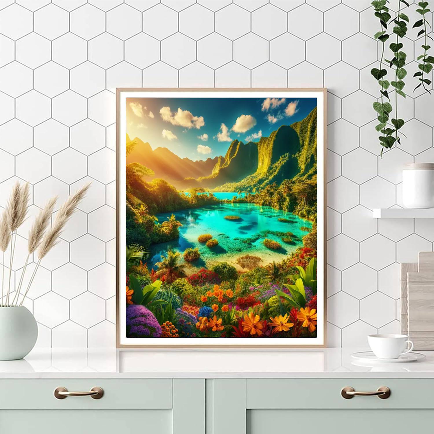 Dazzling Tropical Lagoon Painting By Numbers Kit