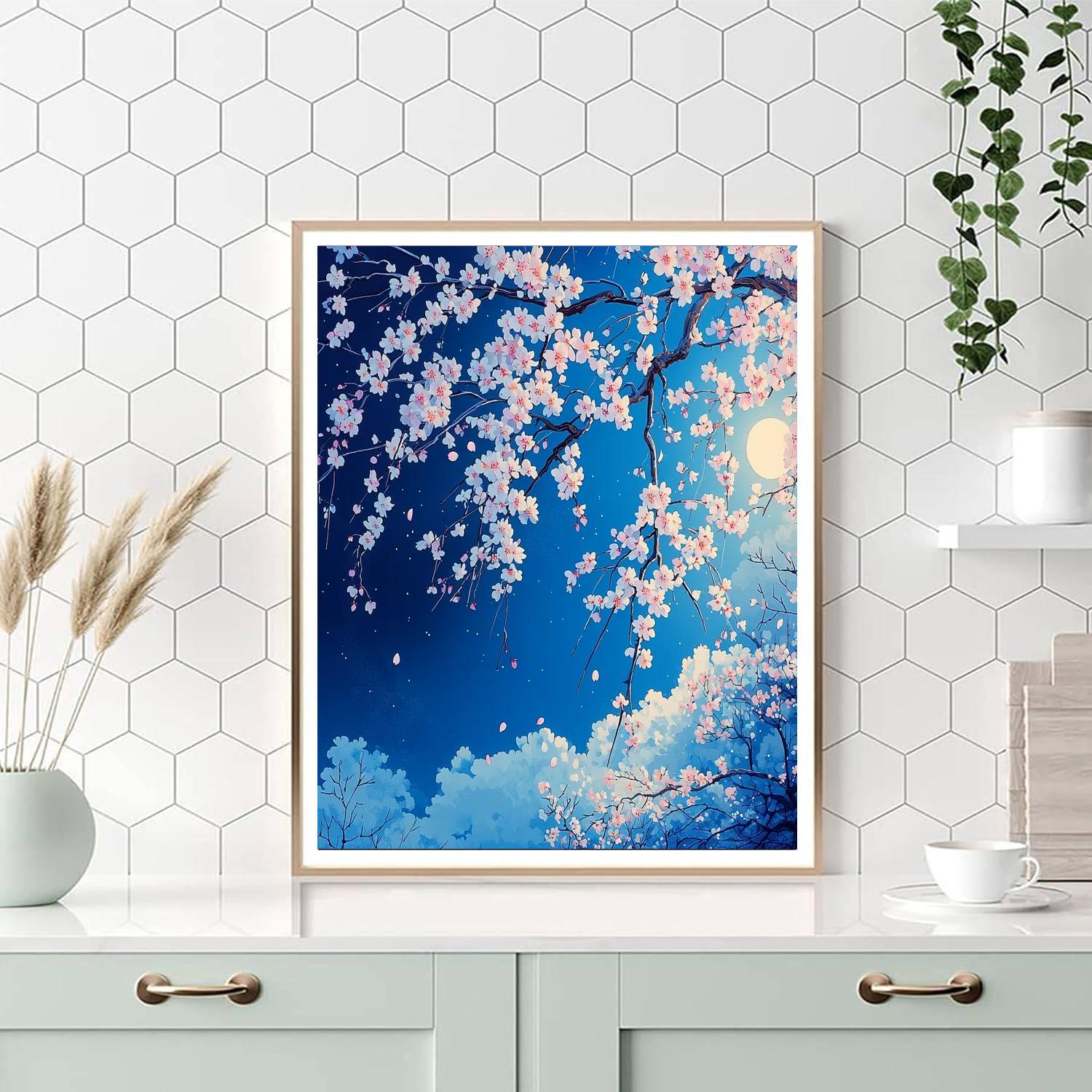 Utagawa Hiroshige Inspired Moonlit Cherry Serenity  Paint By Numbers Art