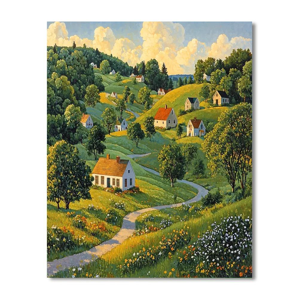 Grant Wood Inspired Harmonious Village  Paint By Numbers Kits