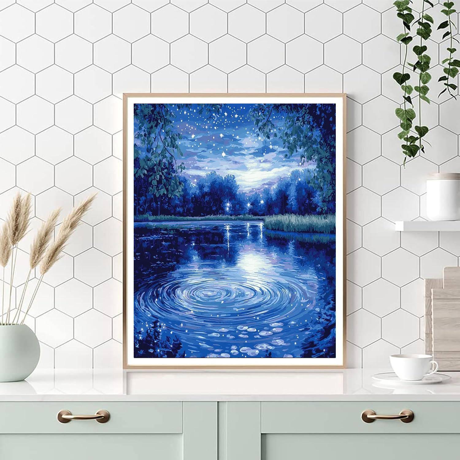 Claude Monet Inspired Starlit Sky Over A Tranquil Lake  Numbered Painting Kits