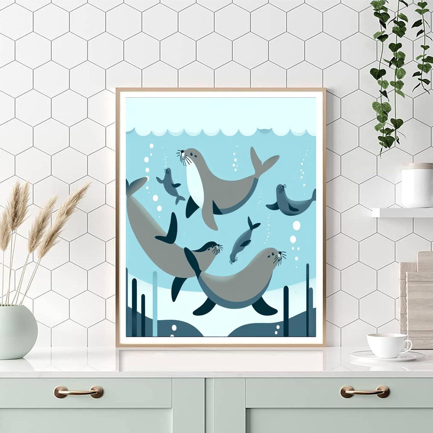Underwater Sea Lion Show Number Painting